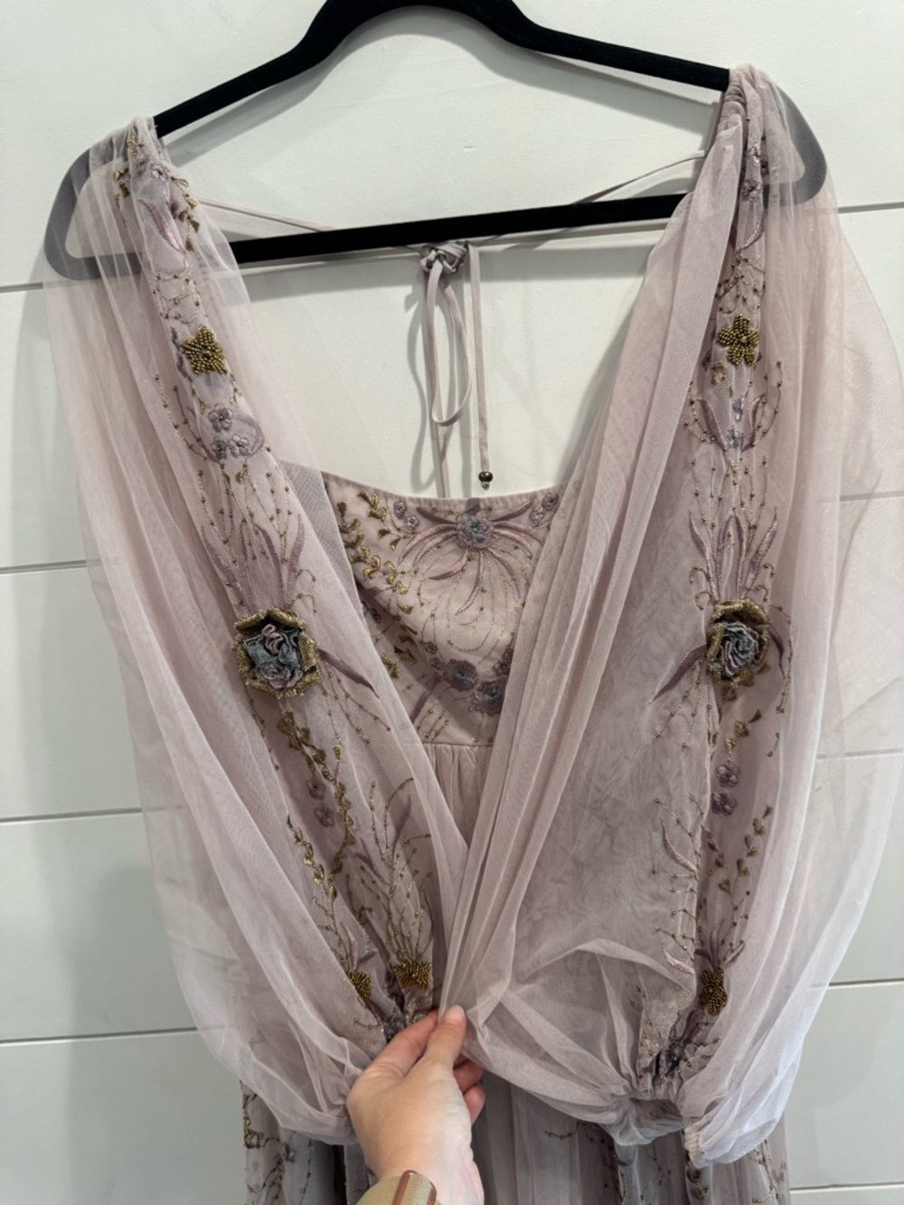 BHLDN Stargazer Purple Valetta Empire-Waist Puff-Sleeve Backless Gown - Picture 6 of 11